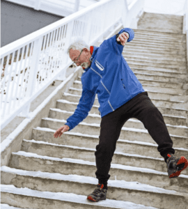 A man slipping on stairs