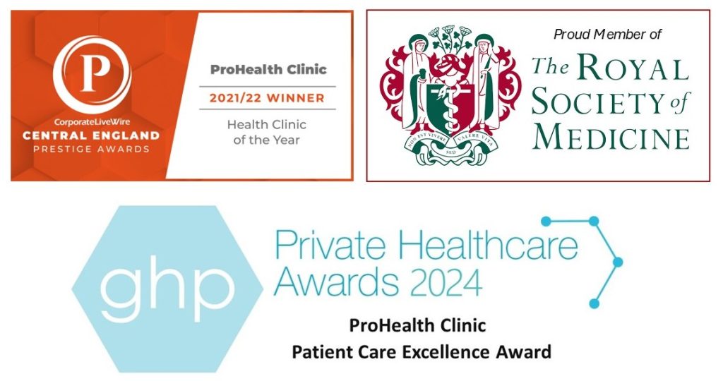 An image of business awards that ProHealth Clinic has won.
