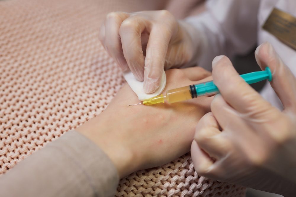 Stem cells being injected Stem cells being injected into a hand.