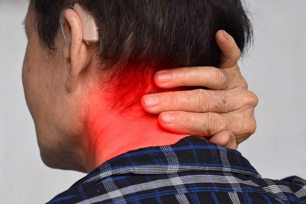 Cervical Spondylosis neck pain Elderly man with neck pain because of Cervical Spondylosis